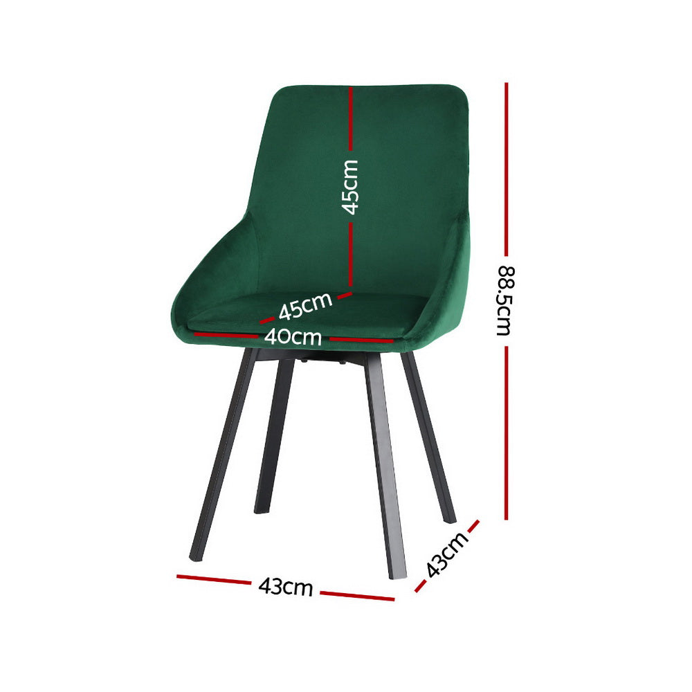 Artiss Dining Chairs Set of 4 Velvet Swivel Base Green DINING-B-C03-VEL-GNX4