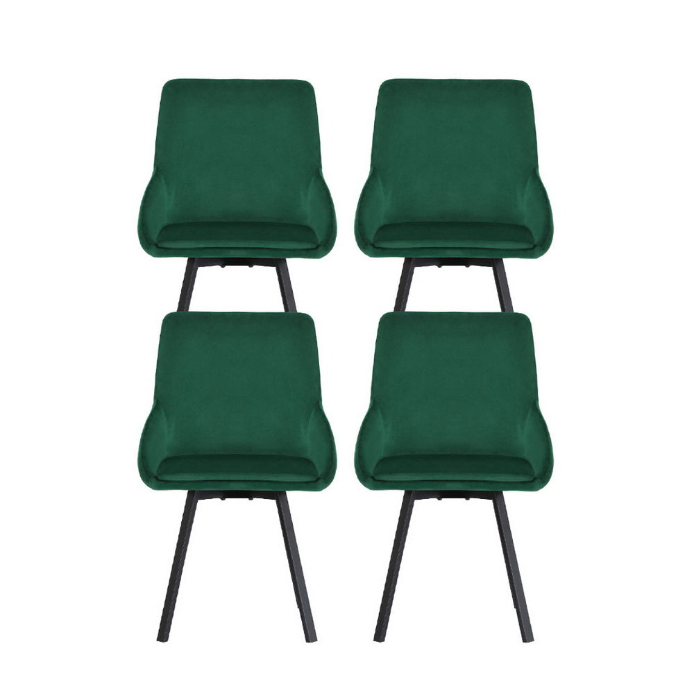 Artiss Dining Chairs Set of 4 Velvet Swivel Base Green DINING-B-C03-VEL-GNX4