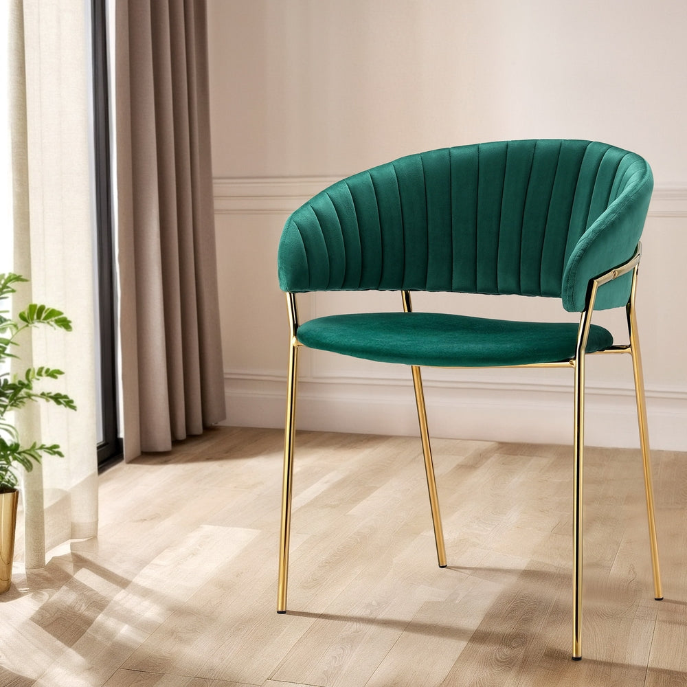 Artiss Dining Chairs Set of 2 Velvet Hollow Armchair Green DINING-B-C04-VEL-GNX2