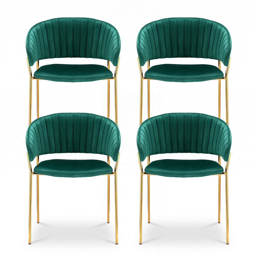 Artiss Dining Chairs Set of 4 Velvet Hollow Armchair Green DINING-B-C04-VEL-GNX4