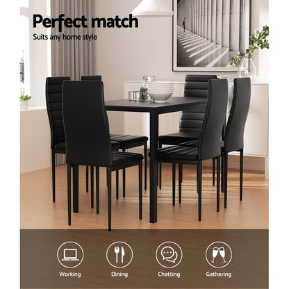 Artiss Dining Chairs and Table Dining Set 6 Chair Set Of 7 Black DINING-B-M-T120-BK-ABC