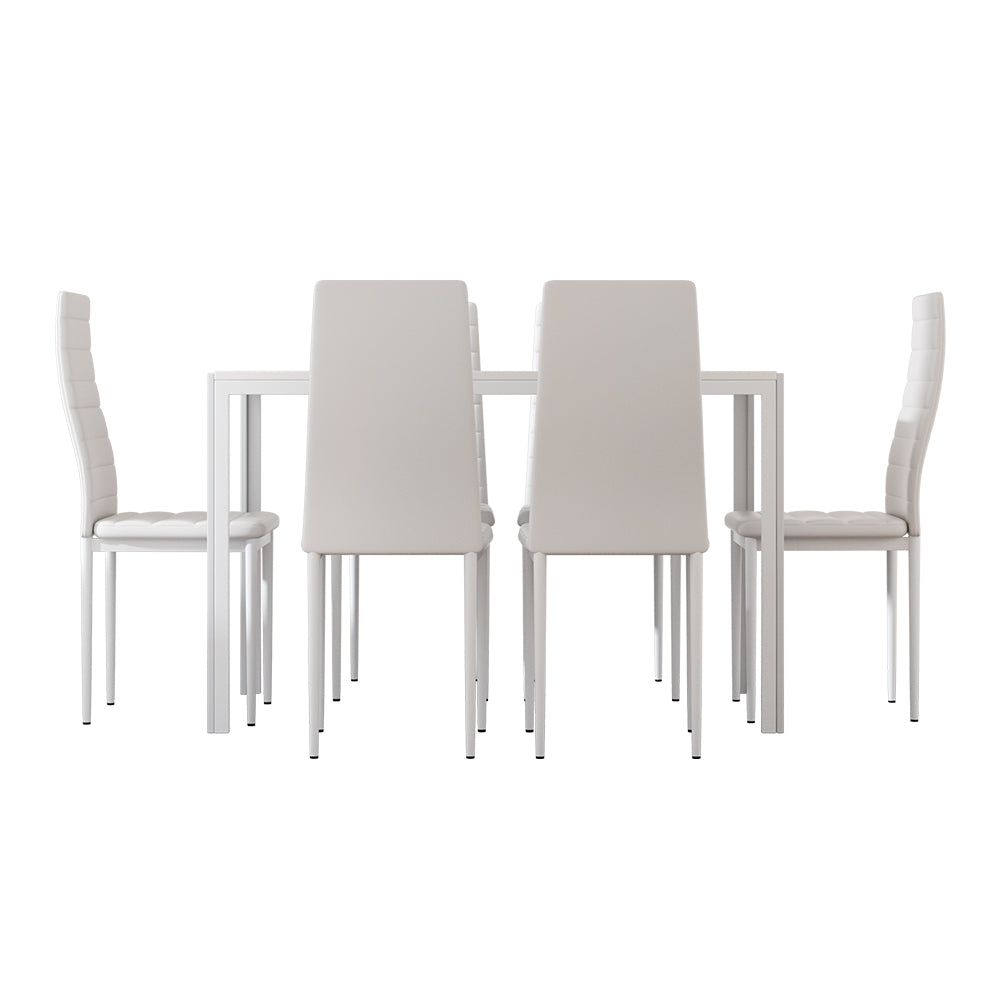 Artiss Dining Chairs and Table Dining Set 6 Chair Set Of 7 White DINING-B-M-T120-WH-ABC