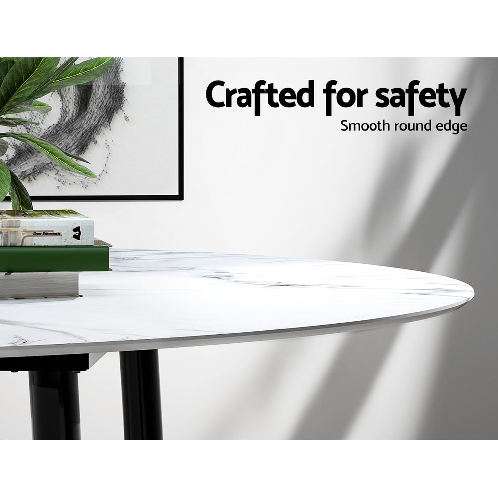 Artiss Dining Table Round Marble Effect 110CM DINING-B-MAR11075-GY-AB