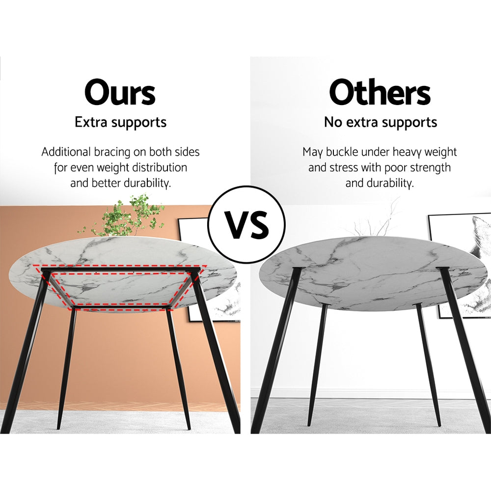 Artiss Dining Table Round Marble Effect 110CM DINING-B-MAR11075-GY-AB