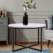 Artiss Coffee Table Round 70CM Marbel Effect DINING-B-MAR7045-WH