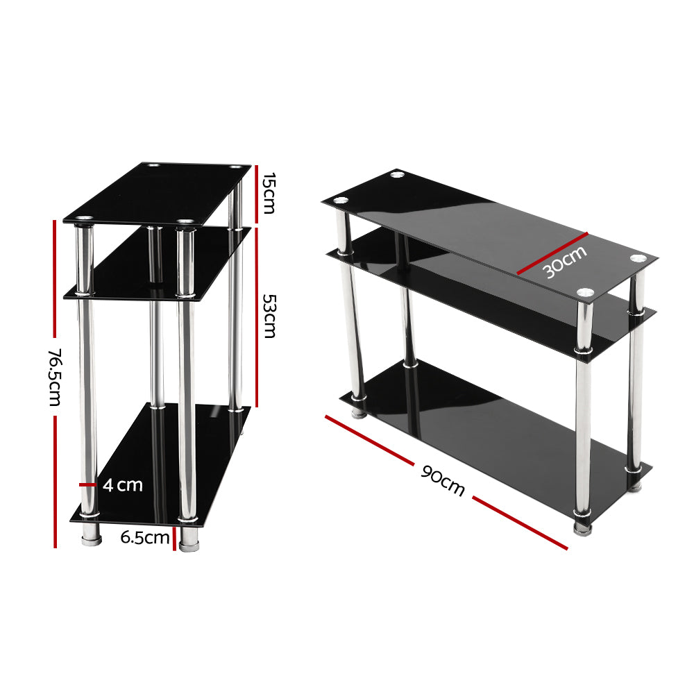 Artiss Console Table Tempered Glass Black DINING-B-T05-BK