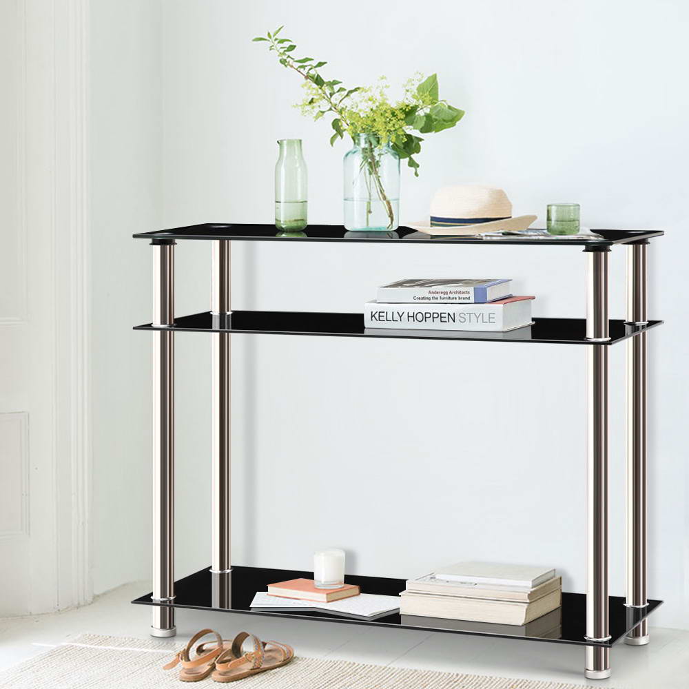 Artiss Console Table Tempered Glass Black DINING-B-T05-BK