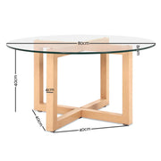Artiss Coffee Table Round 80CM Tempered Glass DINING-B-T16-TP