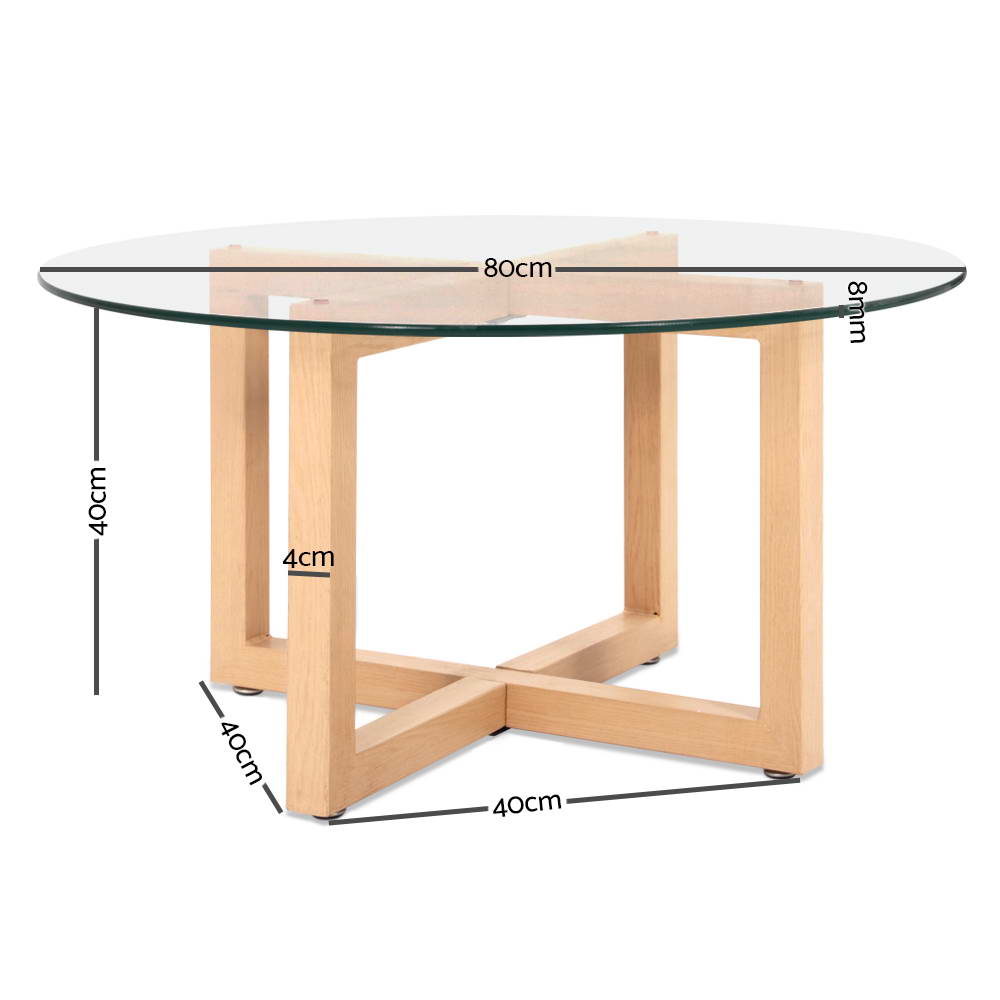 Artiss Coffee Table Round 80CM Tempered Glass DINING-B-T16-TP