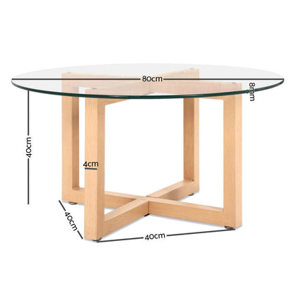 Artiss Coffee Table Round 80CM Tempered Glass DINING-B-T16-TP