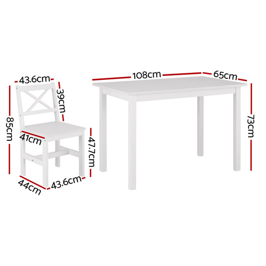 Artiss Dining Chairs and Table Dining Set 4 Cafe Chairs Set Of 5 4 Seater White DINING-C-SET-01-WH-ABC