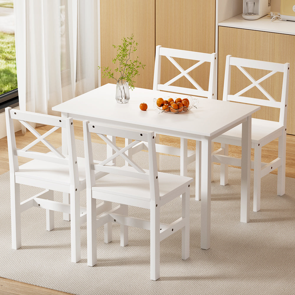Artiss Dining Chairs and Table Dining Set 4 Cafe Chairs Set Of 5 4 Seater White DINING-C-SET-01-WH-ABC