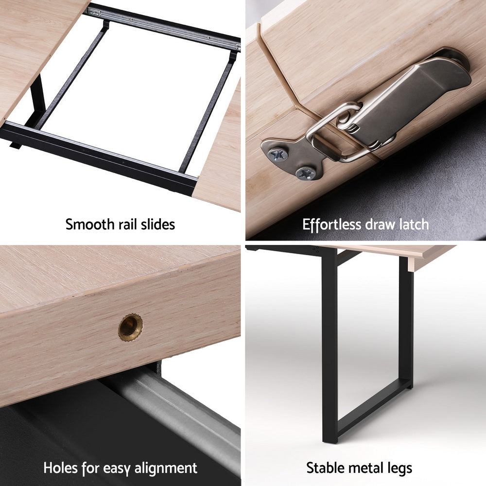 Artiss 2M Extendable Dining Table Kitchen Cafe Lounge Restaurant Tables Natural DINT-B-EXT-05-WD