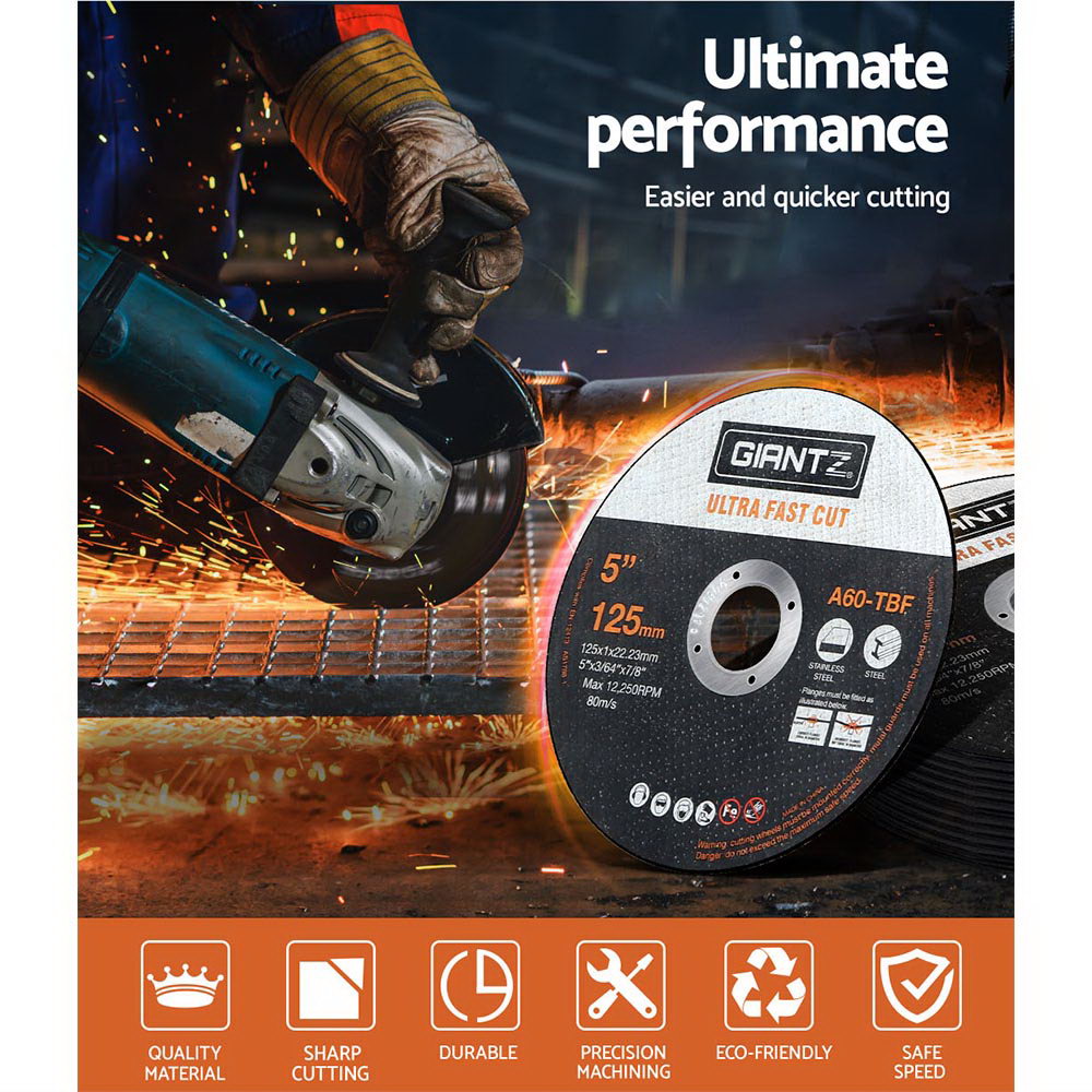 Giantz 50-Piece Cutting Discs 5" 125mm Angle Grinder Thin Cut Off Wheel Metal DISC-CD-125MM-50P