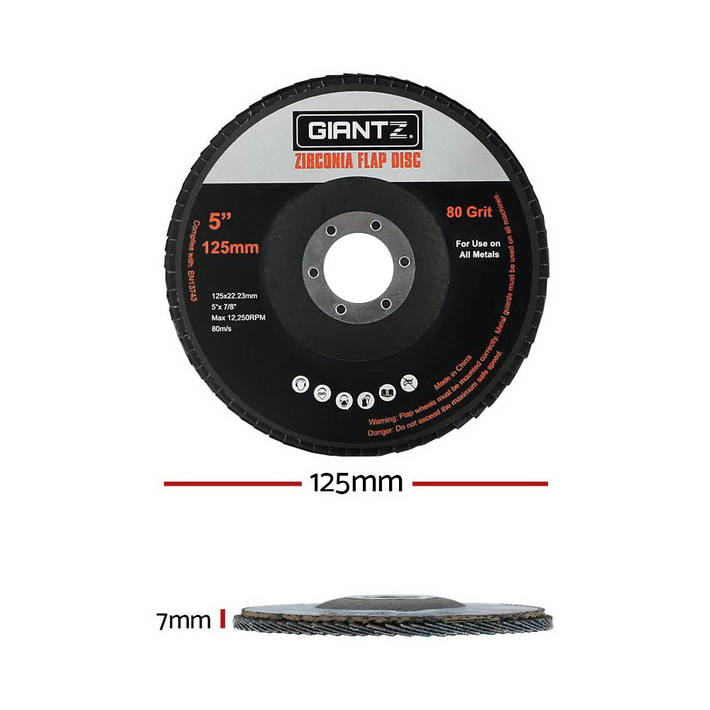 Giantz 100 PCS Zirconia Sanding Flap Disc 5" 125mm 80Grit Angle Grinding Wheel DISC-FD-125MM-80G-100P