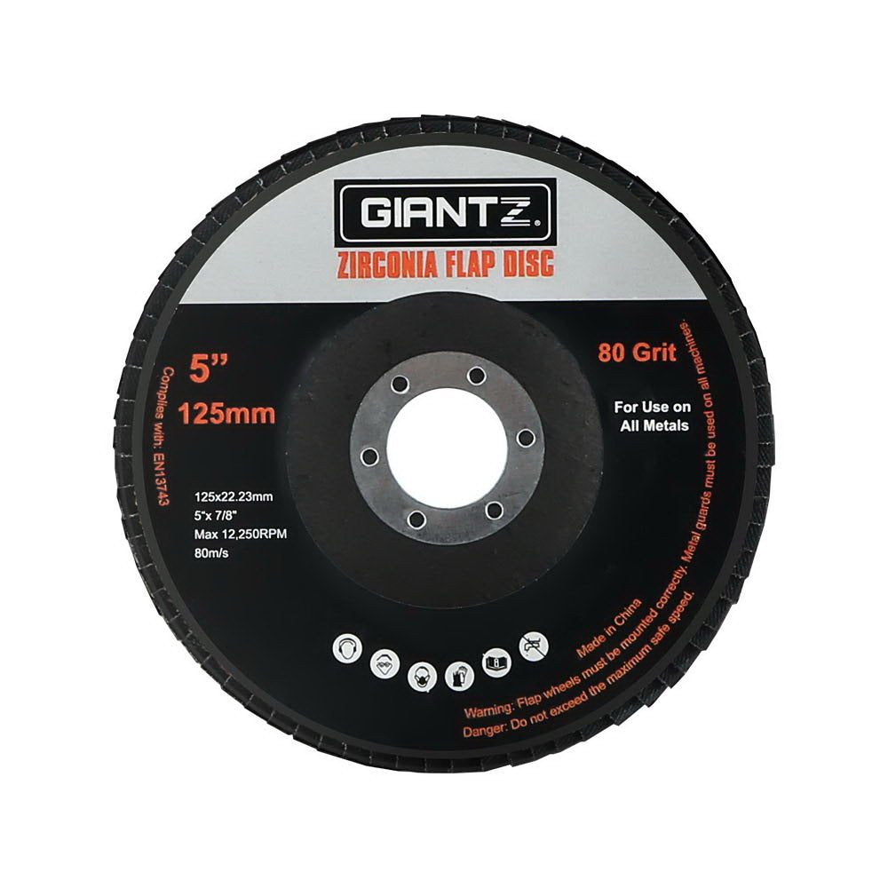Giantz 100 PCS Zirconia Sanding Flap Disc 5" 125mm 80Grit Angle Grinding Wheel DISC-FD-125MM-80G-100P