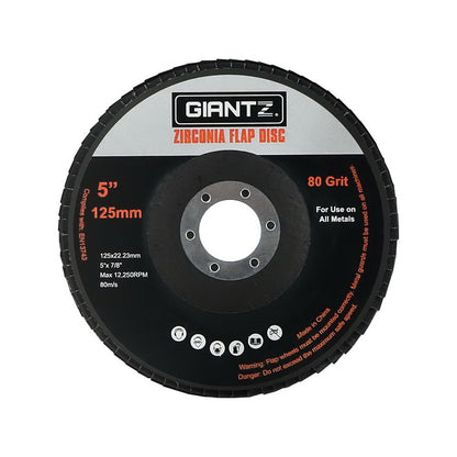 Giantz 100 PCS Zirconia Sanding Flap Disc 5" 125mm 80Grit Angle Grinding Wheel DISC-FD-125MM-80G-100P