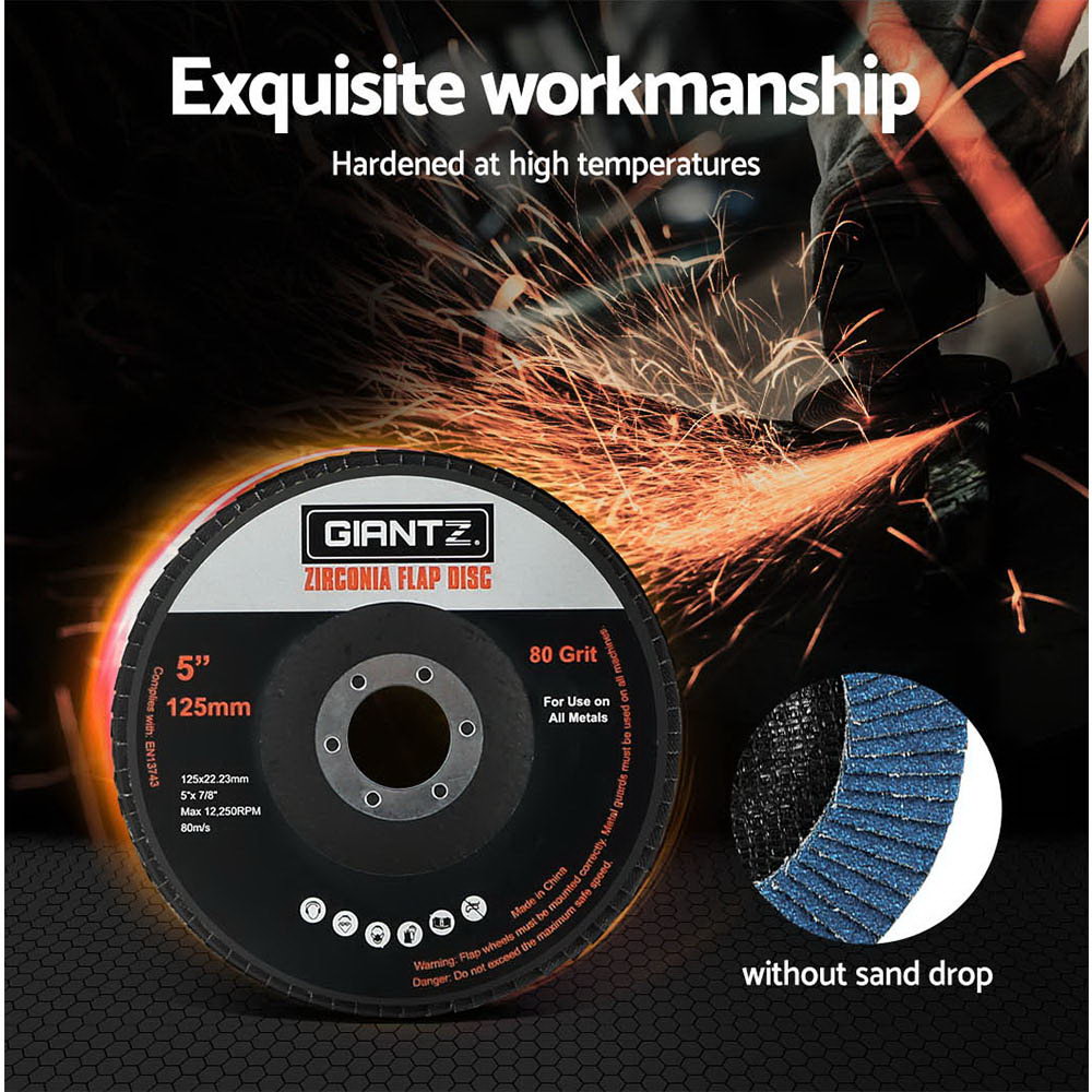 Giantz 100 PCS Zirconia Sanding Flap Disc 5" 125mm 80Grit Angle Grinding Wheel DISC-FD-125MM-80G-100P
