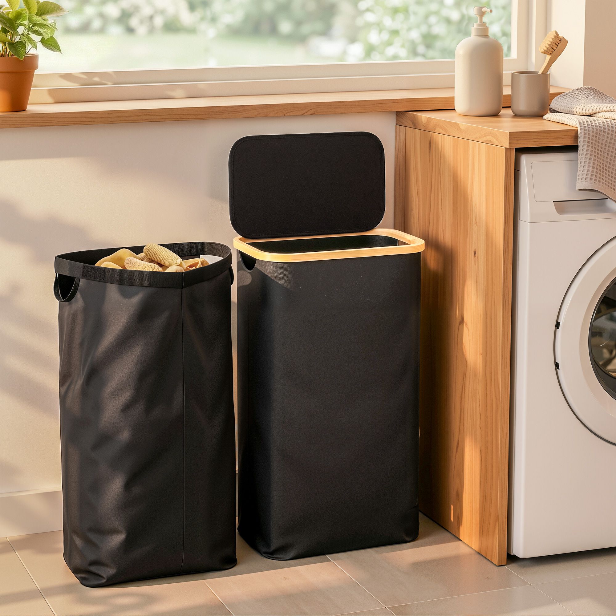 Artiss Laundry Basket with Removable Bag Foldable Black DIY-BATH-BK