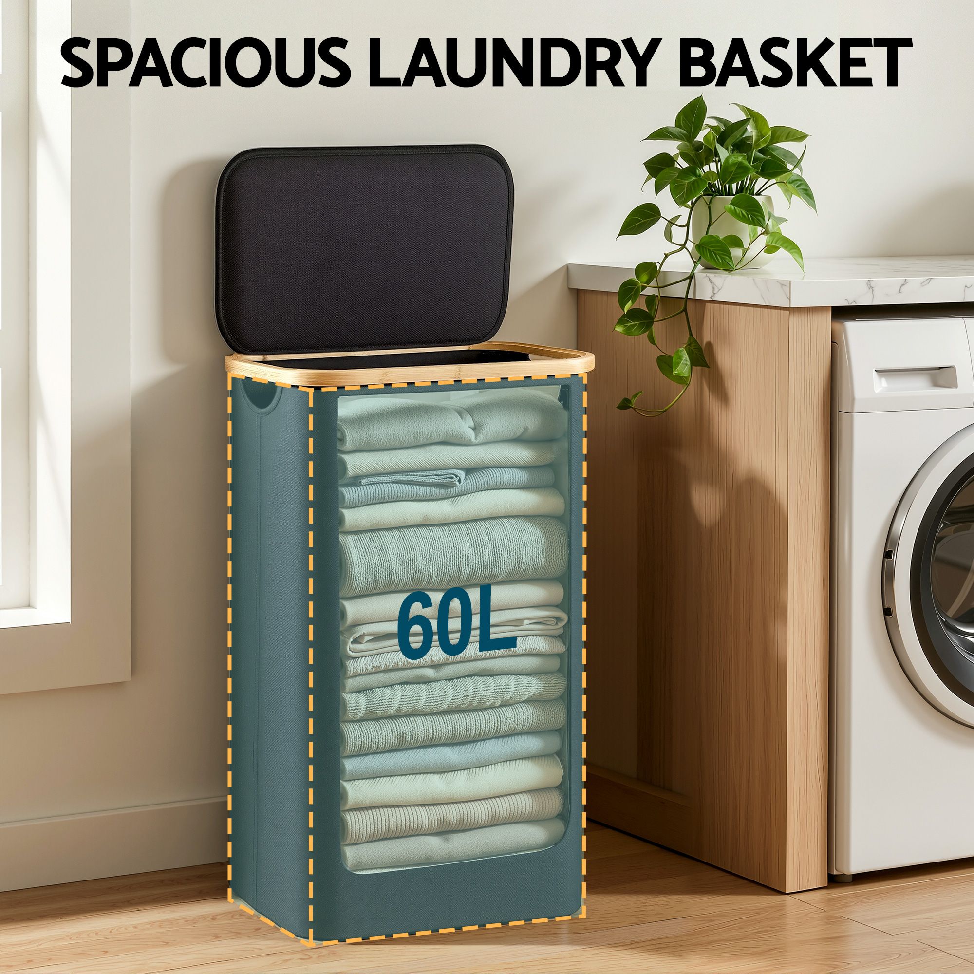 Artiss Laundry Basket with Removable Bag Foldable Black DIY-BATH-BK