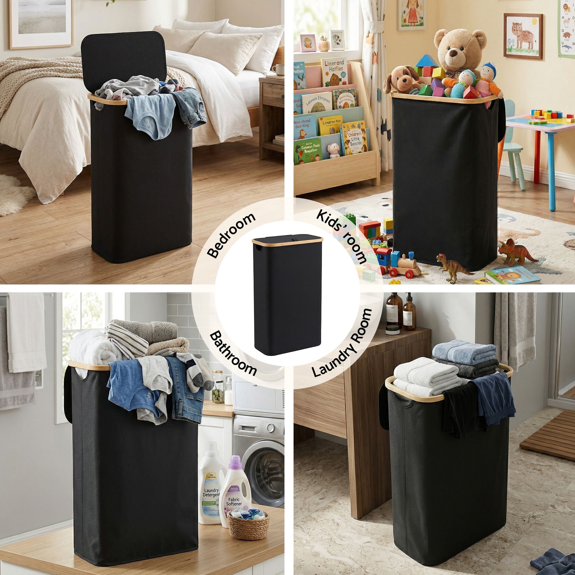 Artiss Laundry Basket with Removable Bag Foldable Black DIY-BATH-BK