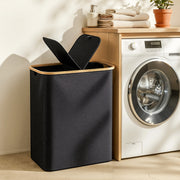 Artiss 2 Sections Laundry Basket with Removable Bags Foldable Black DIY-BATH-BK-2