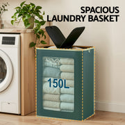 Artiss 2 Sections Laundry Basket with Removable Bags Foldable Black DIY-BATH-BK-2