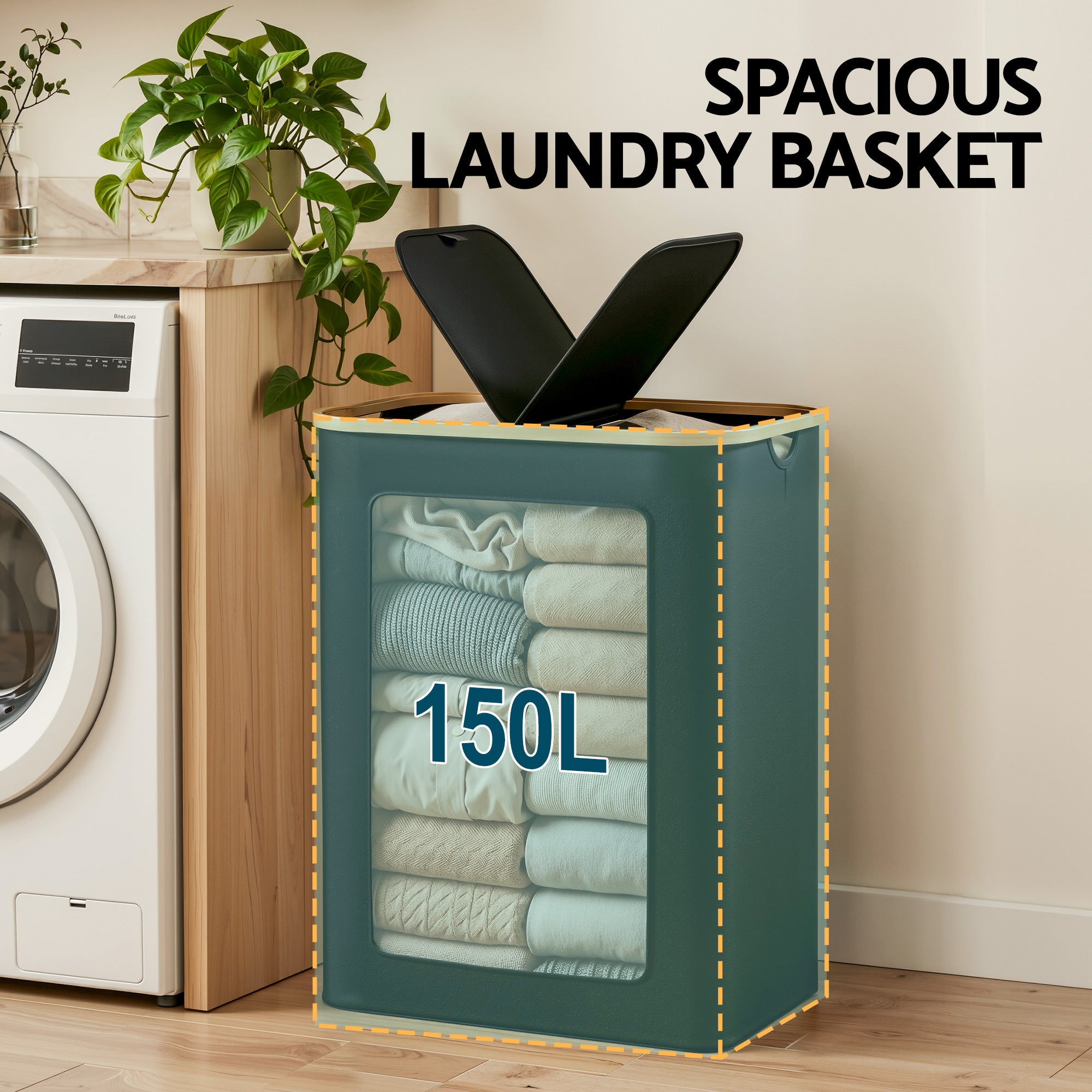 Artiss 2 Sections Laundry Basket with Removable Bags Foldable Black DIY-BATH-BK-2