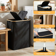 Artiss 2 Sections Laundry Basket with Removable Bags Foldable Black DIY-BATH-BK-2