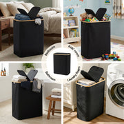 Artiss 2 Sections Laundry Basket with Removable Bags Foldable Black DIY-BATH-BK-2