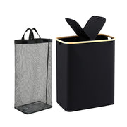 Artiss 2 Sections Laundry Basket with Removable Bags Foldable Black DIY-BATH-BK-2
