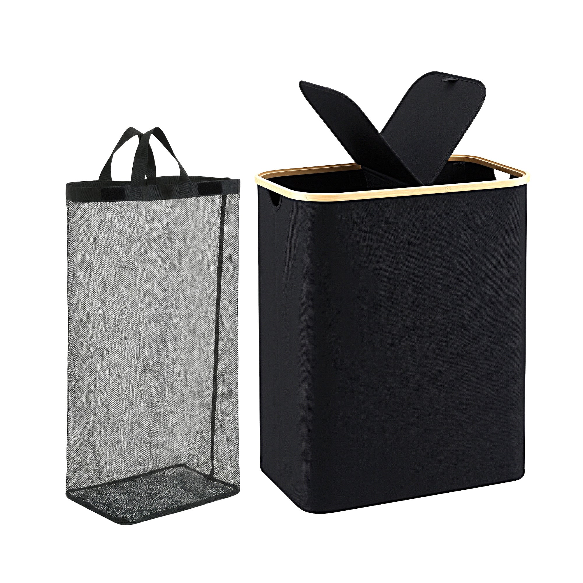 Artiss 2 Sections Laundry Basket with Removable Bags Foldable Black DIY-BATH-BK-2