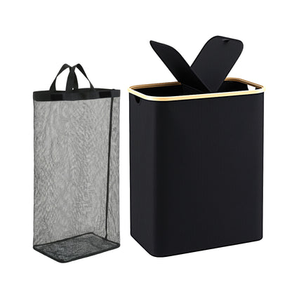 Artiss 2 Sections Laundry Basket with Removable Bags Foldable Black DIY-BATH-BK-2
