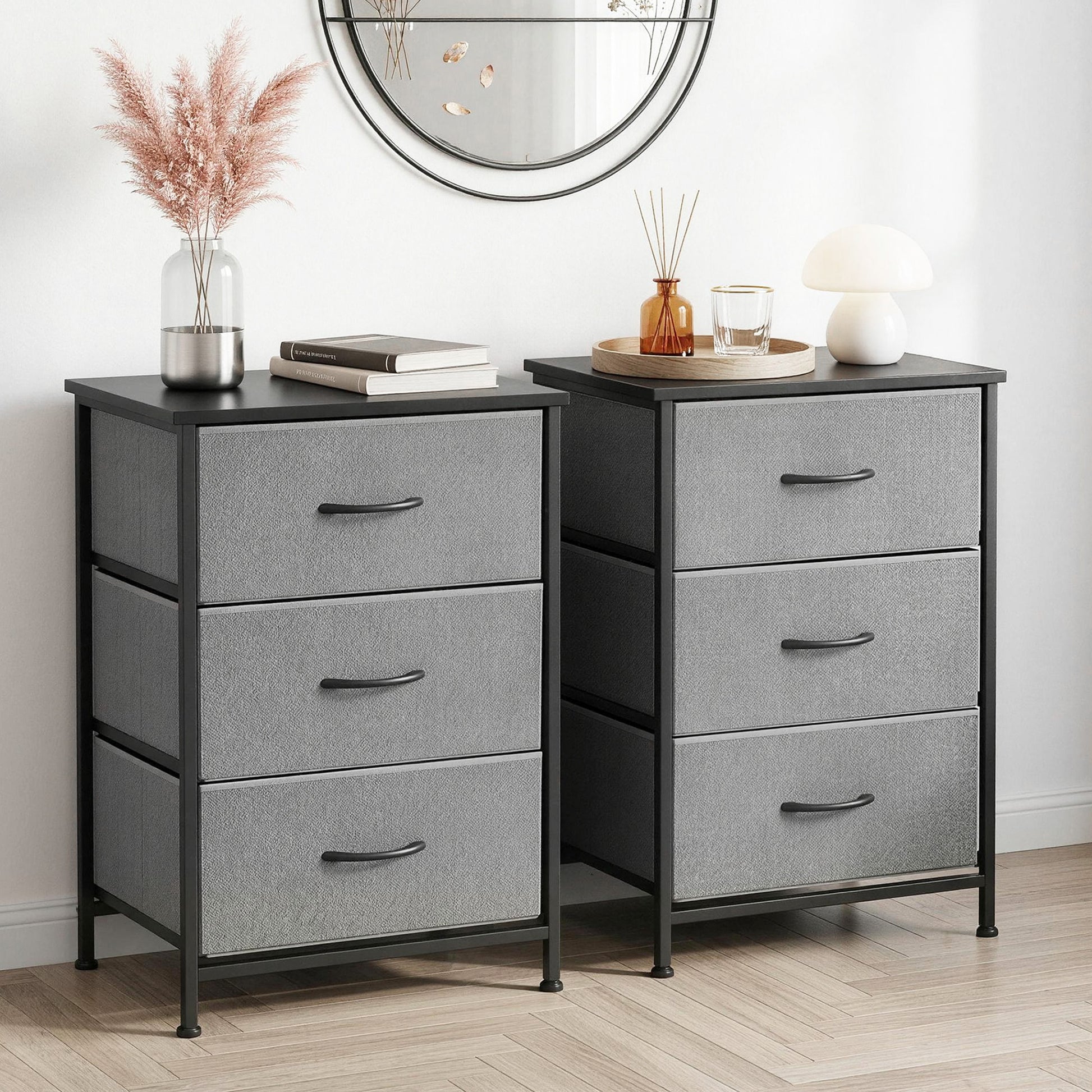 Artiss Set of 2 Chest of 3 Drawers Storage Dresser Tallboy Grey DIY-CDR-3D-GYX2