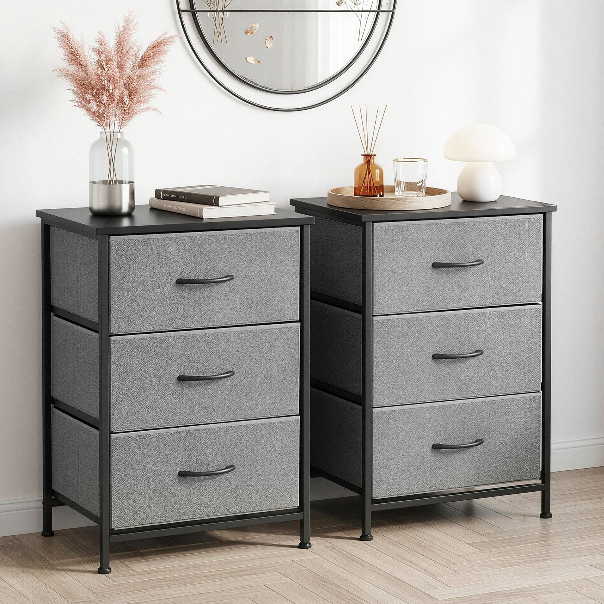 Artiss Set of 2 Chest of 3 Drawers Storage Dresser Tallboy Grey DIY-CDR-3D-GYX2