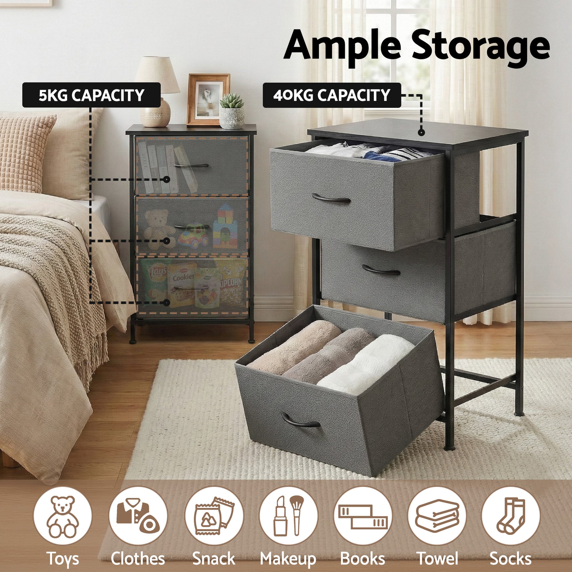 Artiss Set of 2 Chest of 3 Drawers Storage Dresser Tallboy Grey DIY-CDR-3D-GYX2