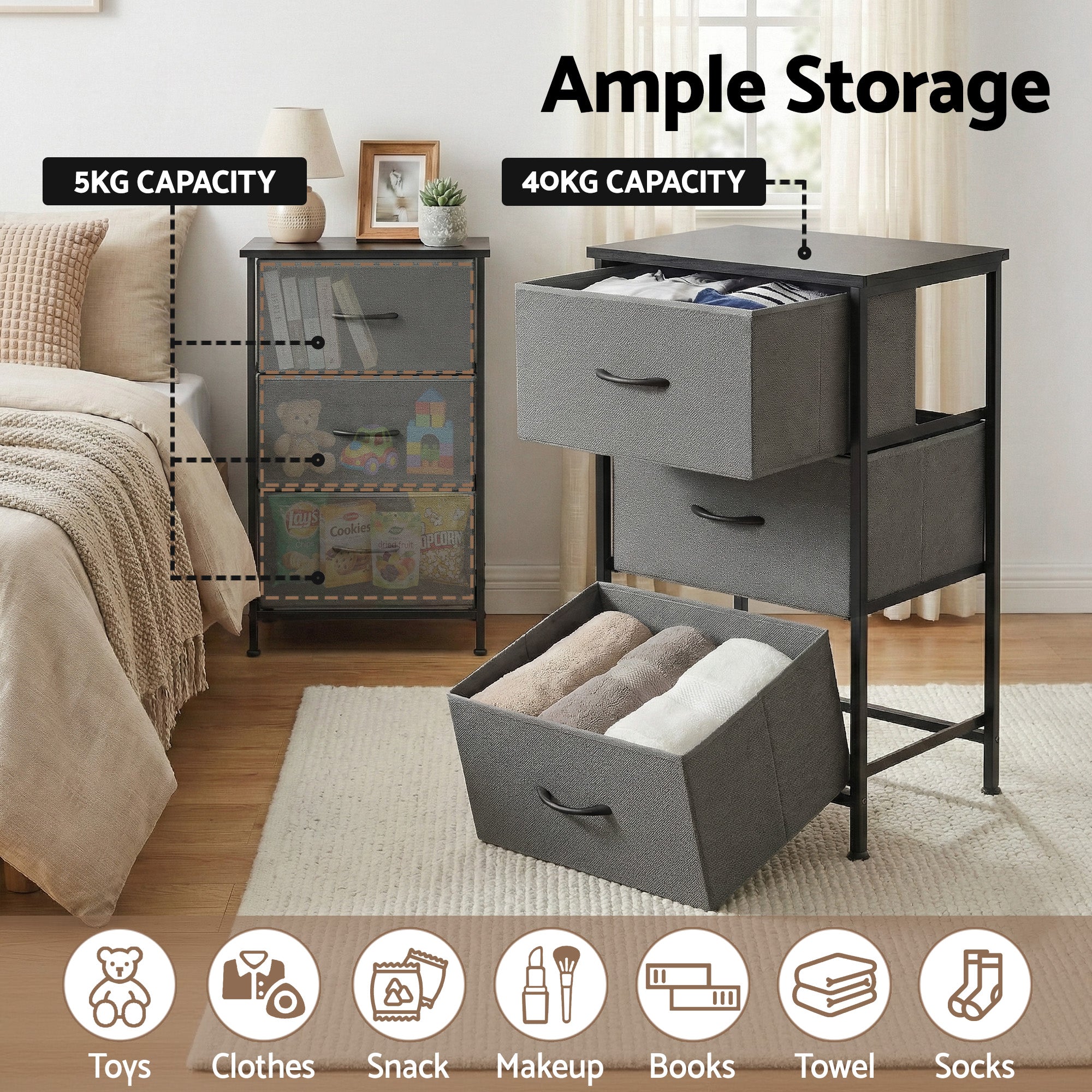 Artiss Set of 2 Chest of 3 Drawers Storage Dresser Tallboy Grey DIY-CDR-3D-GYX2