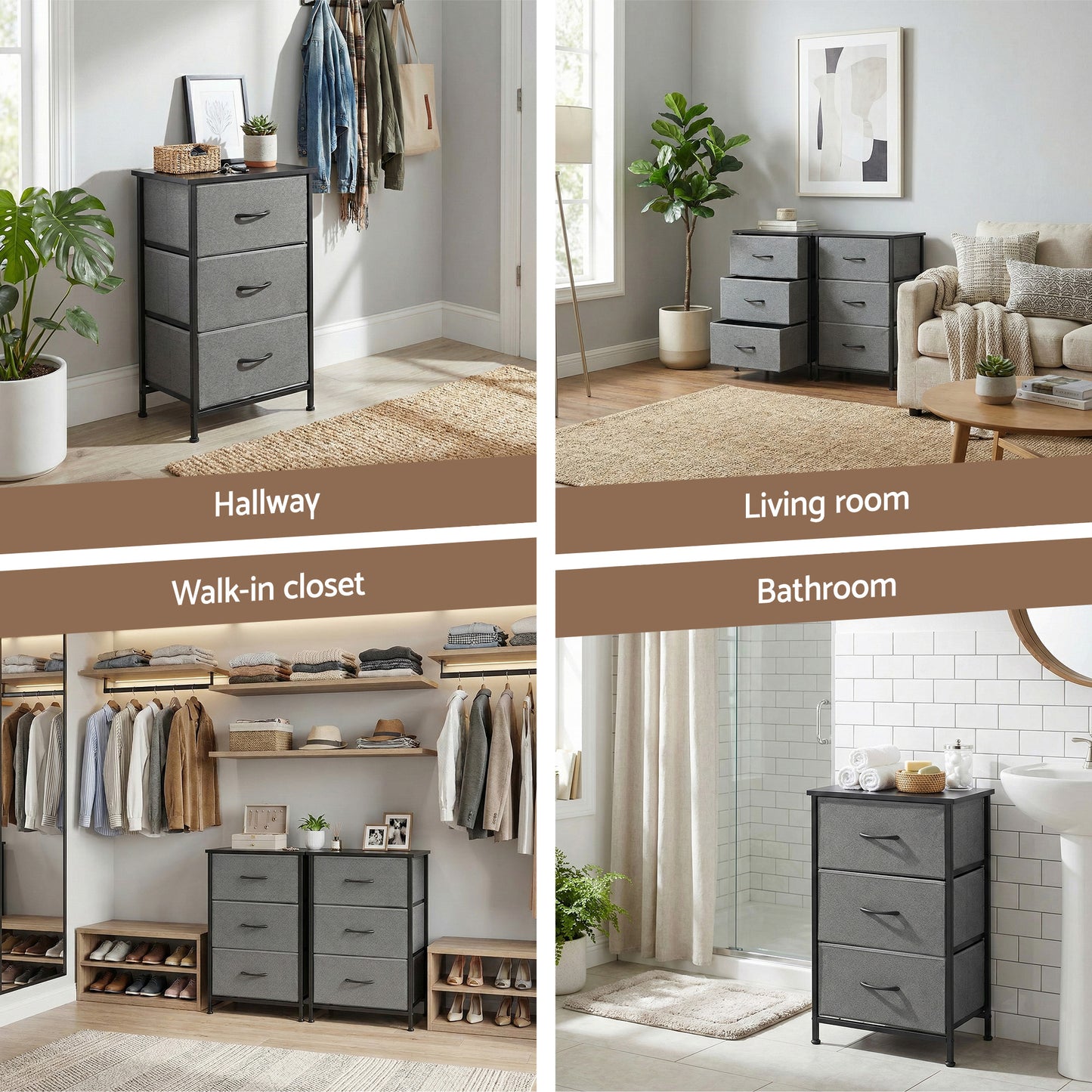 Artiss Set of 2 Chest of 3 Drawers Storage Dresser Tallboy Grey DIY-CDR-3D-GYX2
