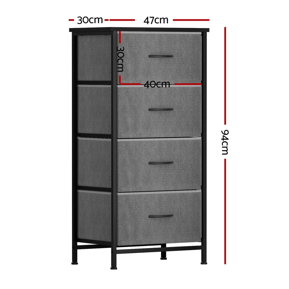 Artiss Chest of 4 Drawers Storage Dresser Tallboy Grey DIY-CDR-4D-GY