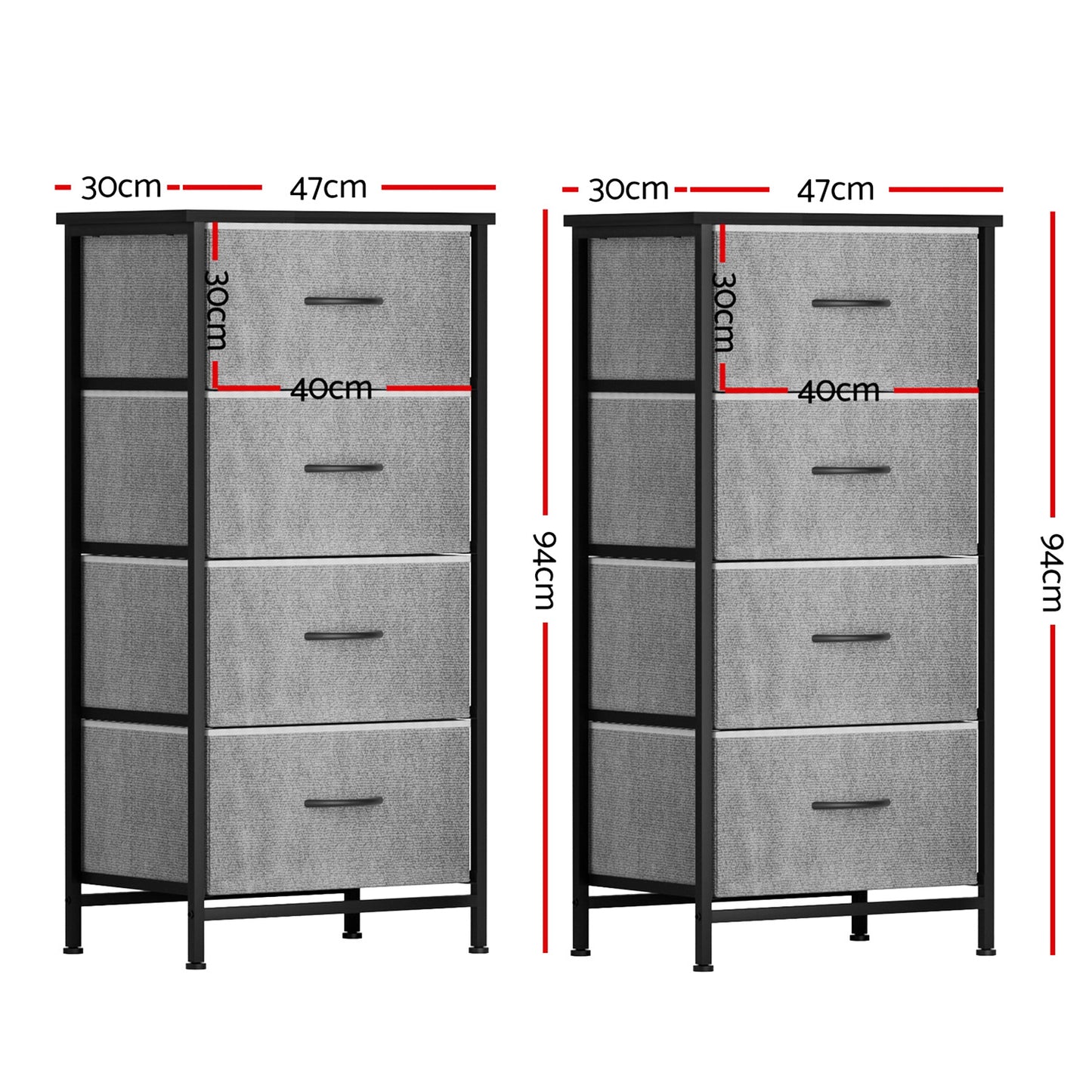Artiss Set of 2 Chest of 4 Drawers Storage Dresser Tallboy Grey DIY-CDR-4D-GYX2