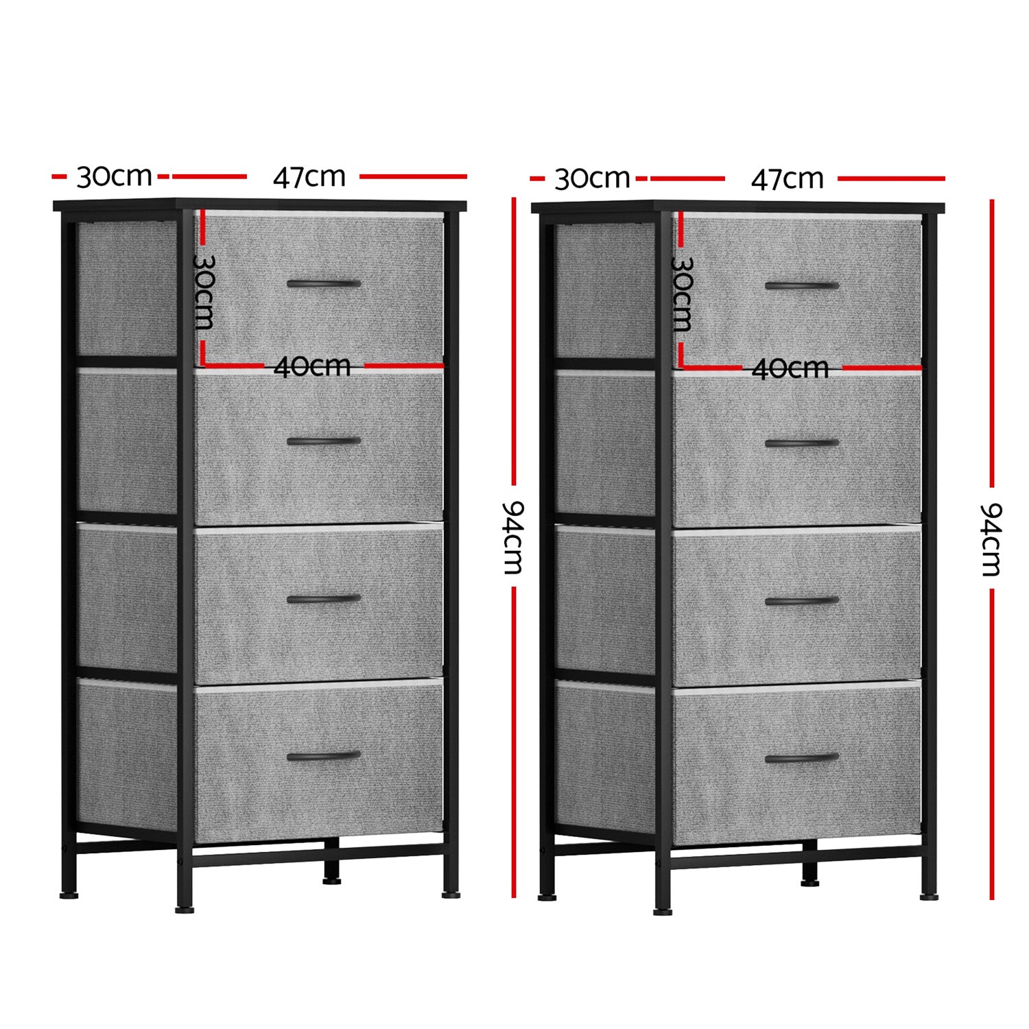 Artiss Set of 2 Chest of 4 Drawers Storage Dresser Tallboy Grey DIY-CDR-4D-GYX2