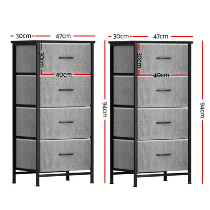 Artiss Set of 2 Chest of 4 Drawers Storage Dresser Tallboy Grey DIY-CDR-4D-GYX2