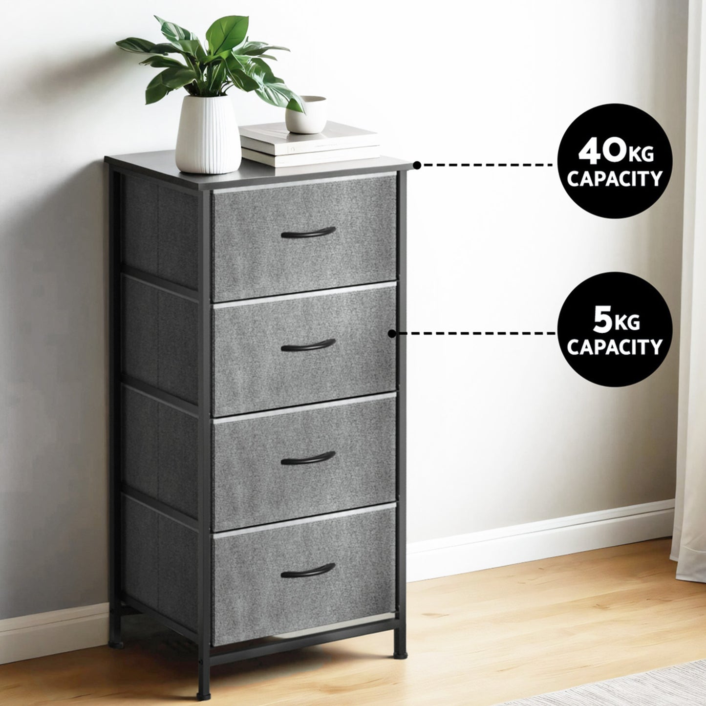 Artiss Set of 2 Chest of 4 Drawers Storage Dresser Tallboy Grey DIY-CDR-4D-GYX2
