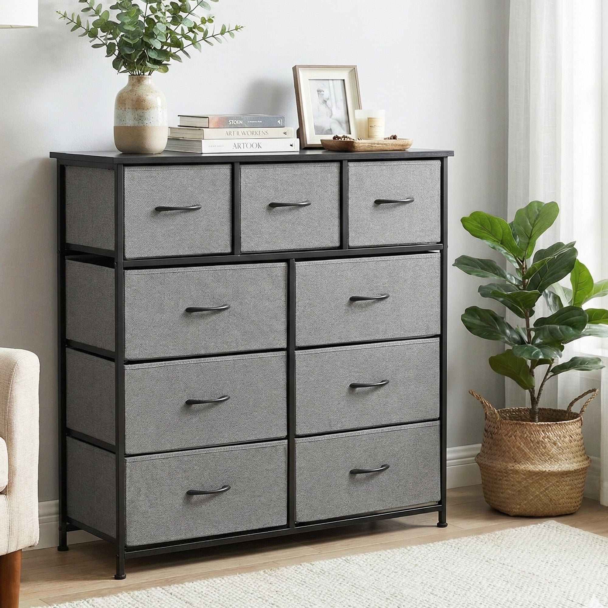 Artiss Chest of 9 Drawers Storage Dresser Tallboy Dark Grey DIY-CDR-9D-DA-GY
