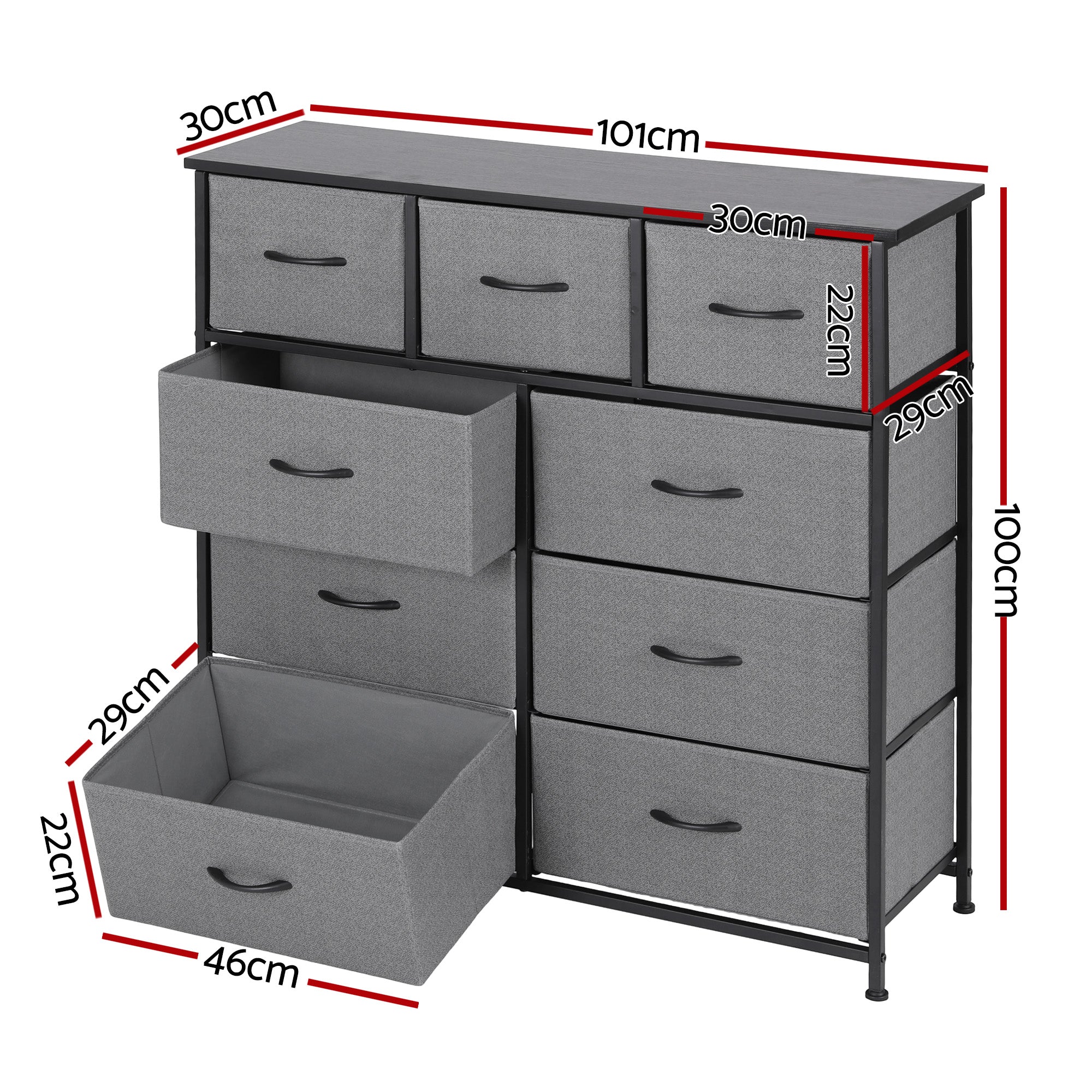 Artiss Chest of 9 Drawers Storage Dresser Tallboy Dark Grey DIY-CDR-9D-DA-GY
