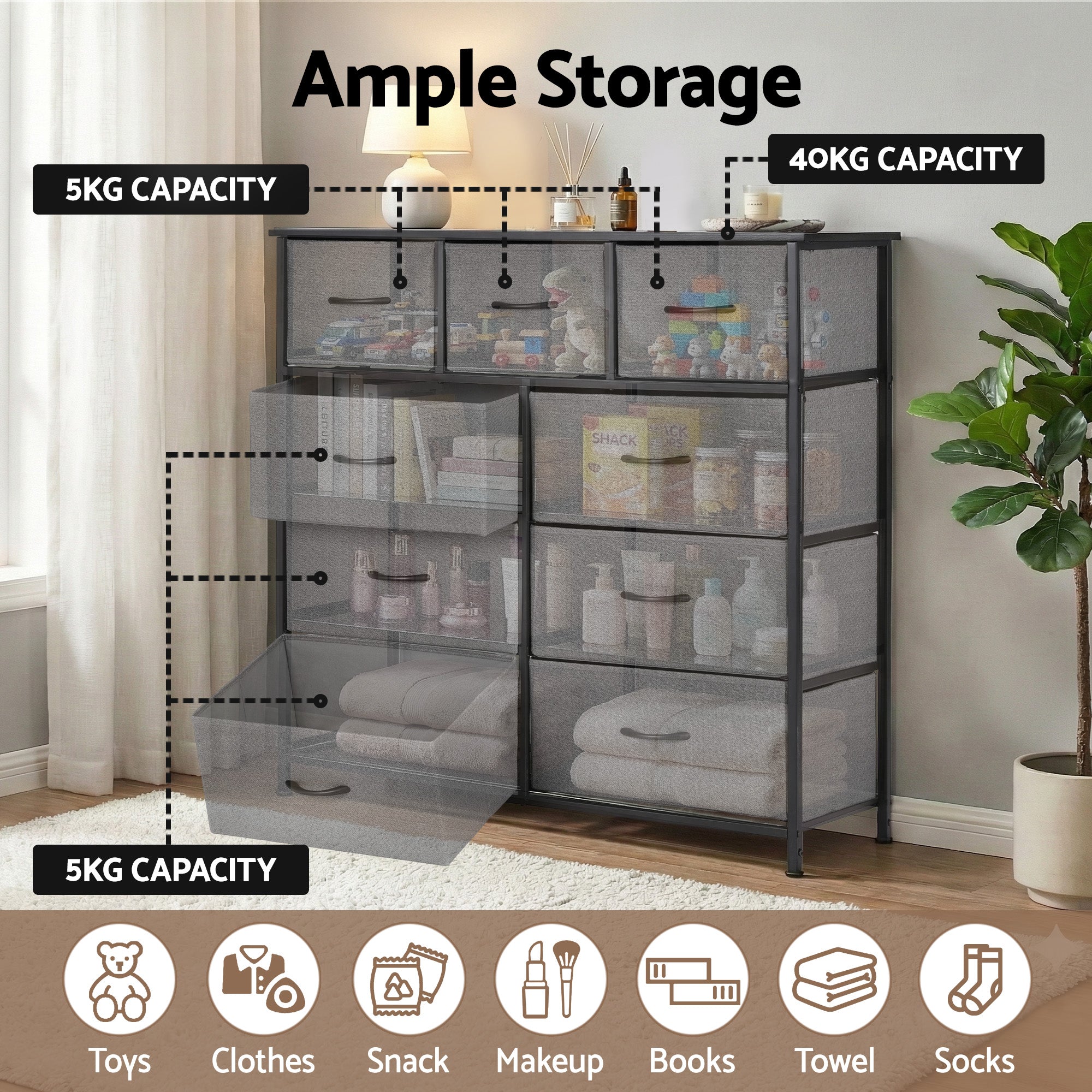 Artiss Chest of 9 Drawers Storage Dresser Tallboy Dark Grey DIY-CDR-9D-DA-GY