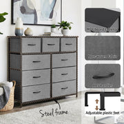Artiss Chest of 9 Drawers Storage Dresser Tallboy Dark Grey DIY-CDR-9D-DA-GY