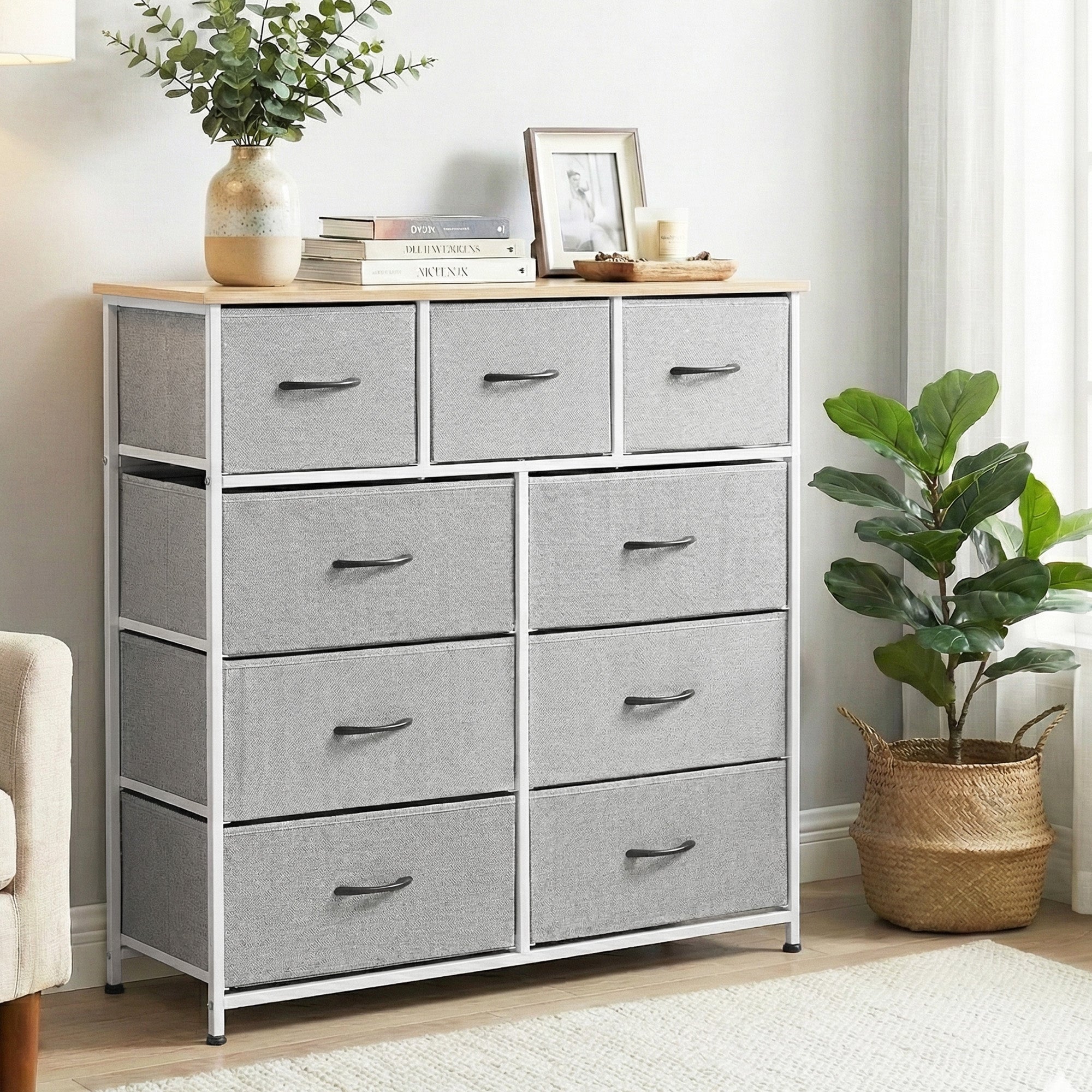 Artiss Chest of 9 Drawers Storage Dresser Tallboy Light Grey DIY-CDR-9D-LI-GY