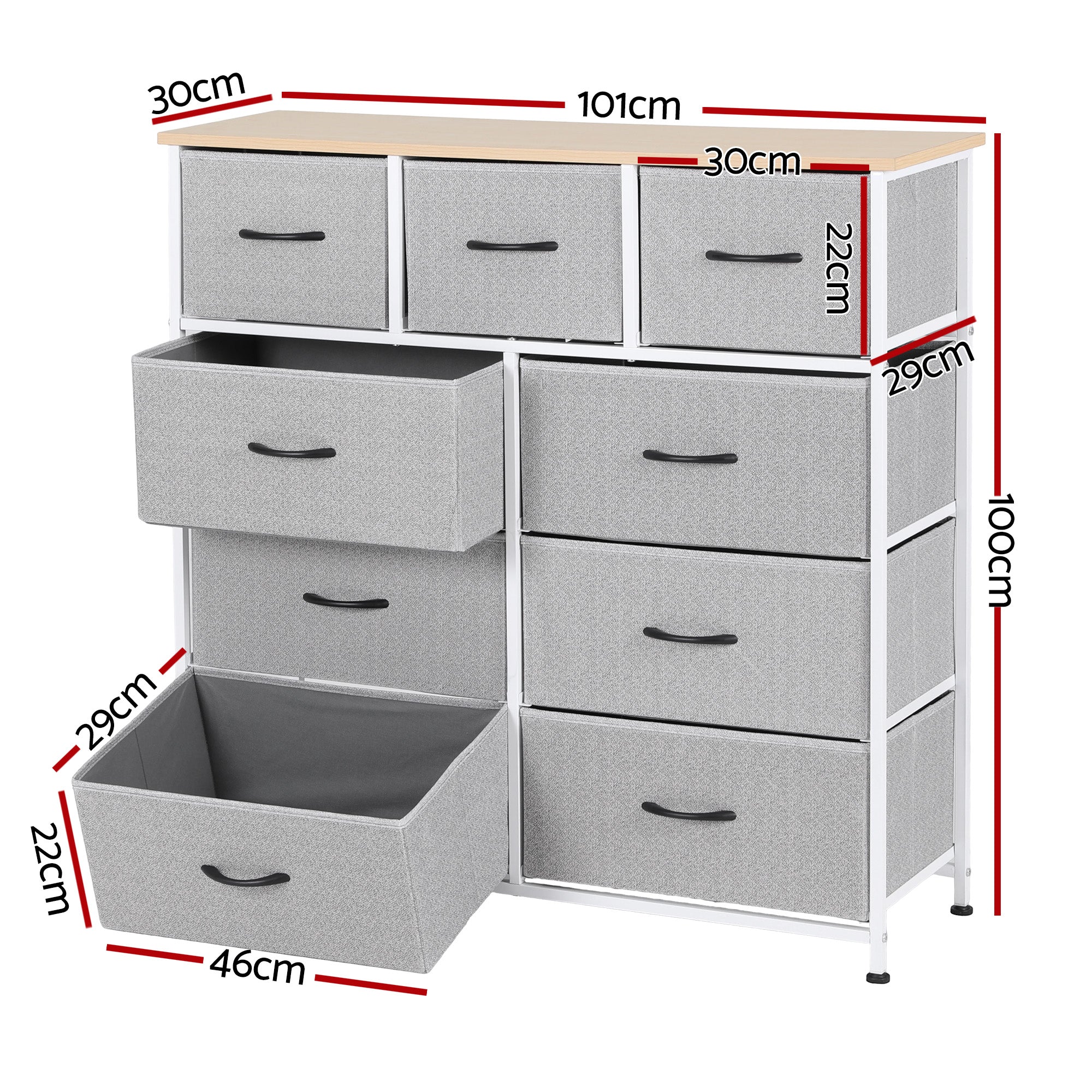 Artiss Chest of 9 Drawers Storage Dresser Tallboy Light Grey DIY-CDR-9D-LI-GY