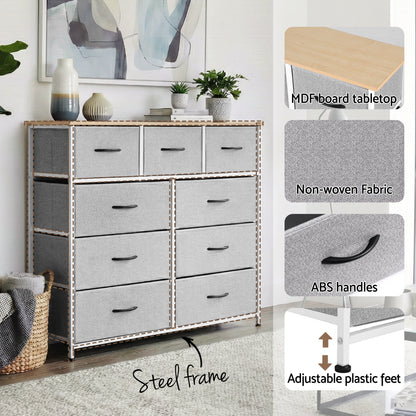 Artiss Chest of 9 Drawers Storage Dresser Tallboy Light Grey DIY-CDR-9D-LI-GY